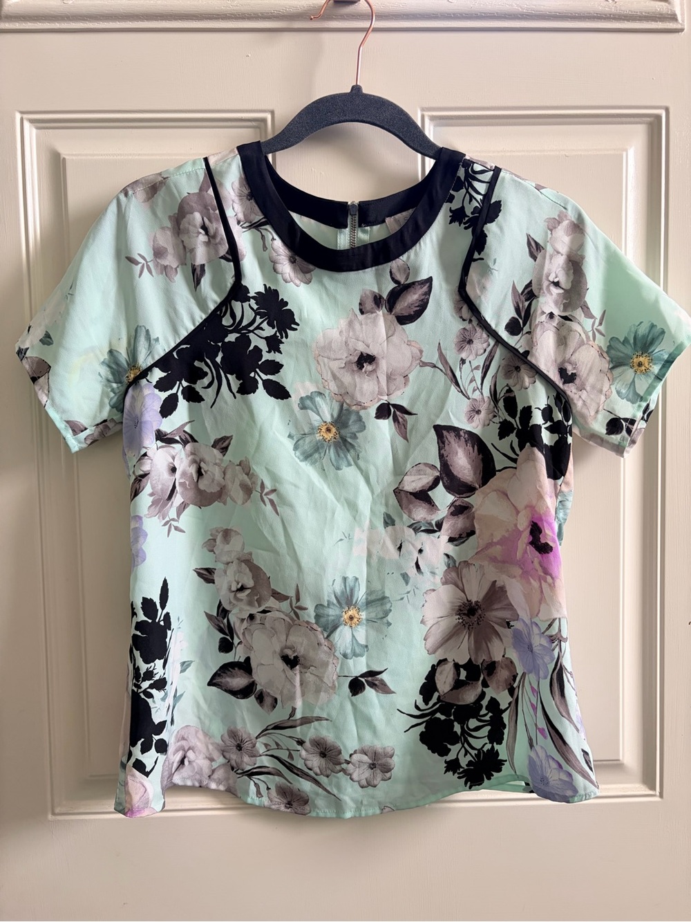 1. State Mint Floral Short Sleeve Top with Black Trim - Kids